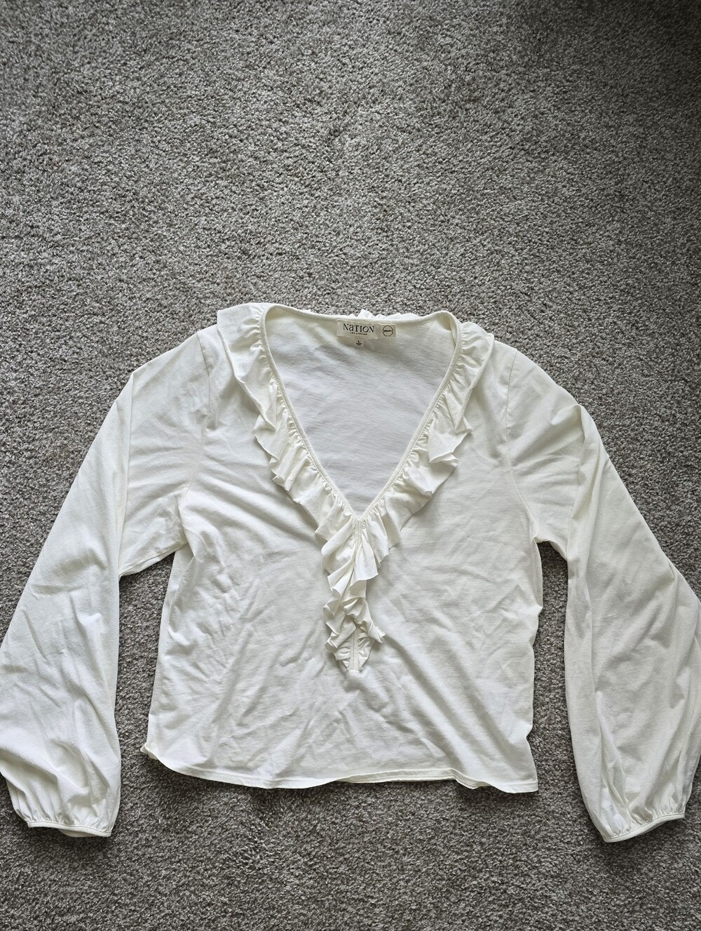 Nation LTD Cream Ruffle V-Neck Long Sleeve Top